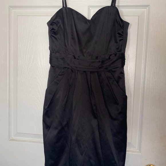 Black Satin Dress with Pockets - Picture 3 of 5